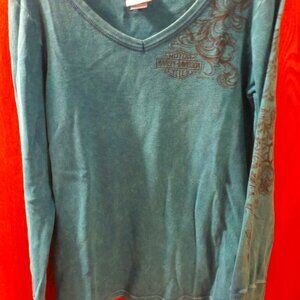 Harley-Davidson LS Thermal Top Turquoise with Black Floral Design Size L